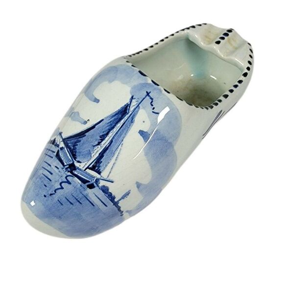 Vintage Delft Holland Porcelain Dutch Clog Shoe 5.5" Ashtray Hand Painted Cigar - Picture 3 of 6